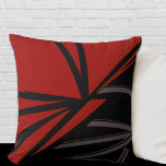 Elegant Abstract Color Block Throw Pillow<br><div class="desc">Modern abstract pillow features an elegant organic abstract linear design in black and gray on a color block background of red and black.</div>