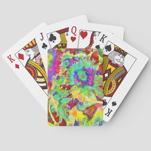 Elegant abstract colorful sunflowers poker cards (Back)