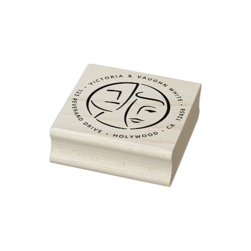 Elegant Abstract Couple Return Address Circle Rubber Stamp