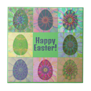 Elegant Abstract Decorative Colorful Eggs Collage Ceramic Tile