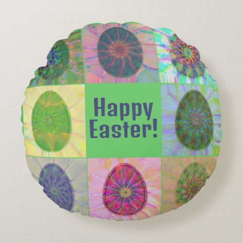 Elegant Abstract Decorative Colorful Eggs Collage Round Pillow