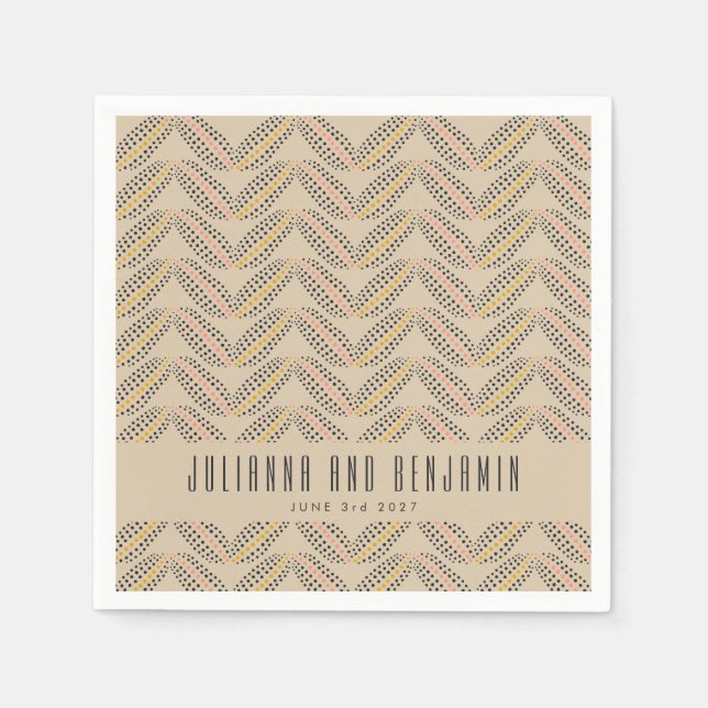 Elegant Abstract Dots Pattern Beige Custom Wedding Napkins (Front)
