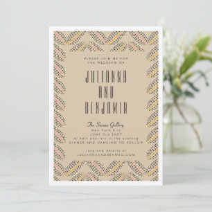 Elegant Abstract Dots Pattern Sand Black Wedding Invitation