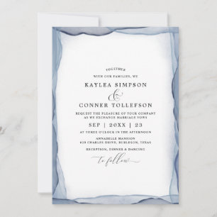 Elegant Abstract Dusty Blue Wedding Watercolor Invitation