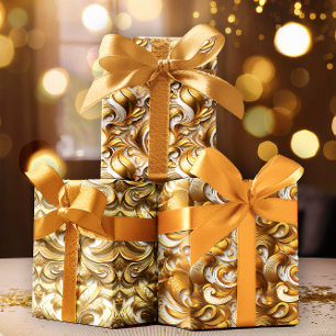 Elegant Abstract Faux Gold Foil White Wedding Wrapping Paper Sheets