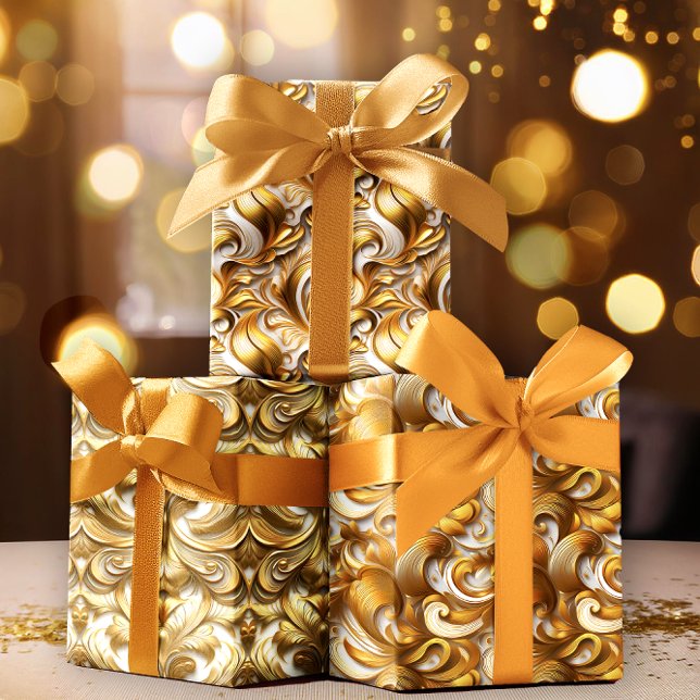 Elegant Abstract Faux Gold Foil | White Wedding Wrapping Paper Sheets (Elegant Abstract Faux Gold Foil and White Wedding Wrapping Paper Sheets Trio)