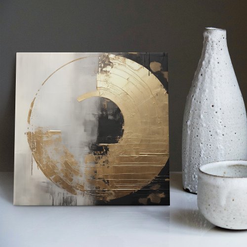 Elegant Abstract Faux Gold  Monochrome Oil Ceramic Tile