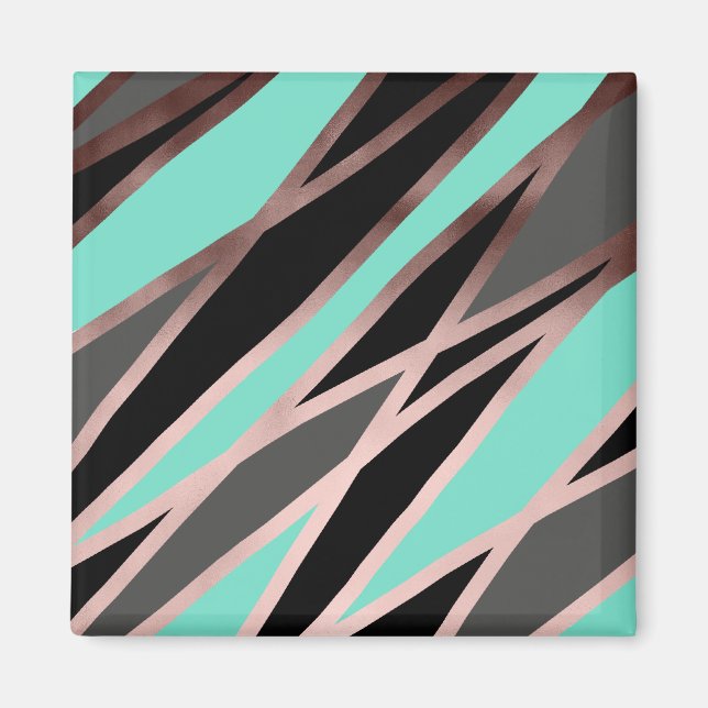 elegant abstract faux rose gold black grey mint magnet (Front)