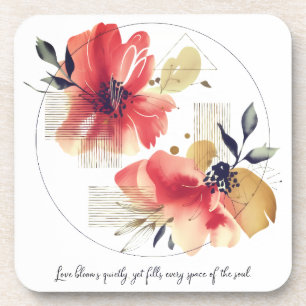 Elegant Abstract Floral Art with Gold Accents Beverage Coaster
