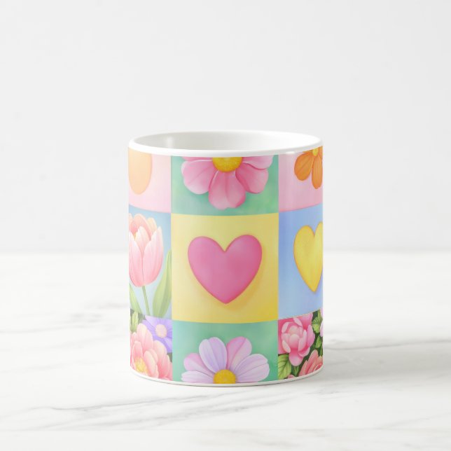Elegant Abstract Floral Checkerboard Pattern Coffee Mug (Center)