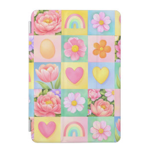 Elegant Abstract Floral Checkerboard Pattern iPad Mini Cover