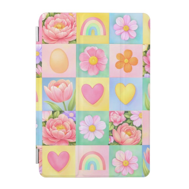 Elegant Abstract Floral Checkerboard Pattern iPad Mini Cover (Front)