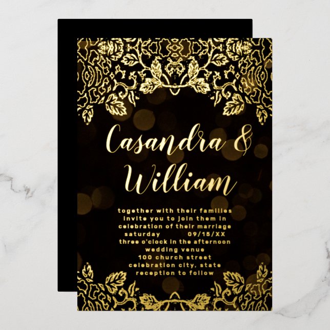 Elegant Abstract Floral Gold Wedding    Foil Invit Invitation (Front/Back)
