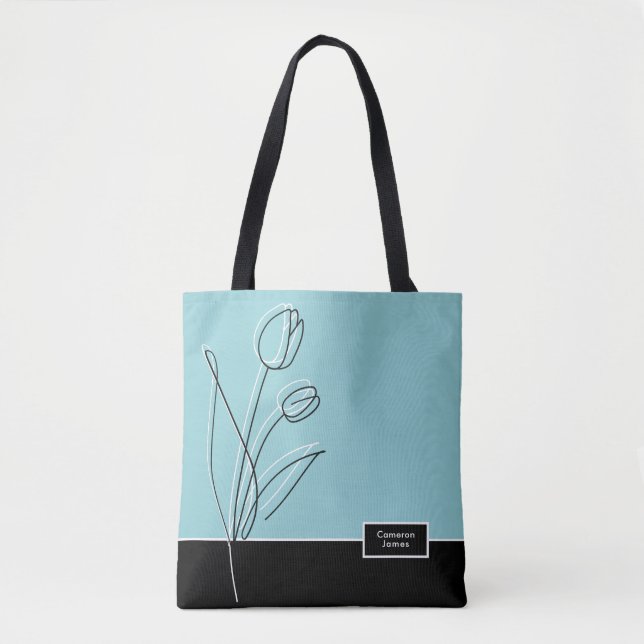 Elegant Abstract Floral Line Art personalized Tote Bag (Front)