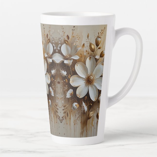 Elegant Abstract Floral Oil Painting with Gold Latte Mug (Right)