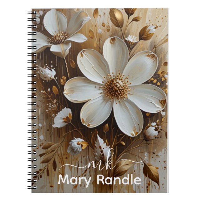 Elegant Abstract Floral Oil Painting with Gold Notebook (Front)
