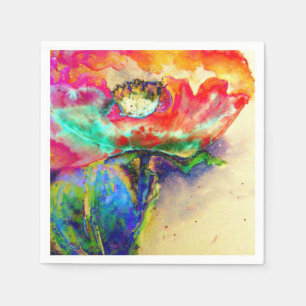 Elegant abstract floral Poppy watercolor Napkins