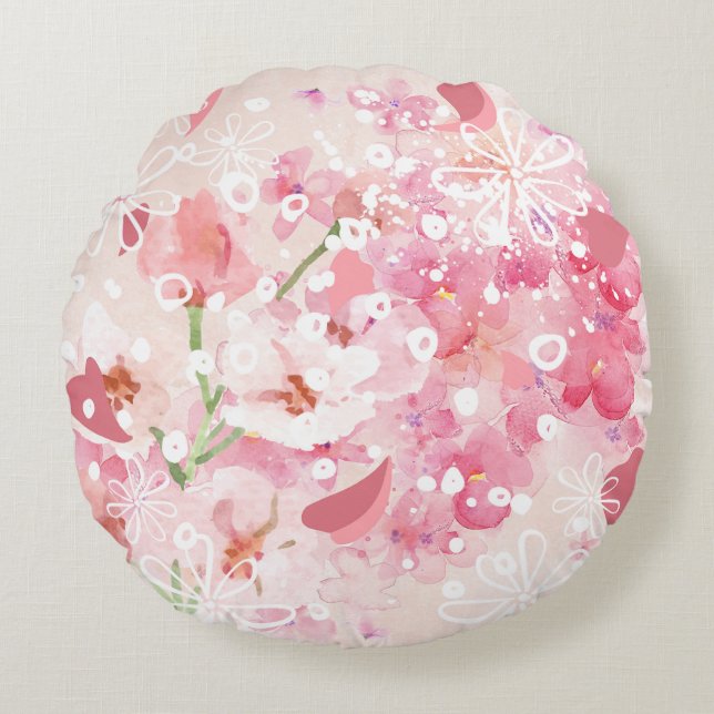  Elegant Abstract Floral  Round Pillow (Front)