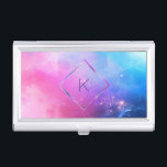 Elegant Abstract Galaxy Geometric Monogram Business Card Case<br><div class="desc">Elegant purple blue galaxy with diamond shape frame for your initial.</div>