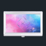 Elegant Abstract Galaxy Geometric Monogram Business Card Case<br><div class="desc">Elegant purple blue galaxy with diamond shape frame for your initial.</div>