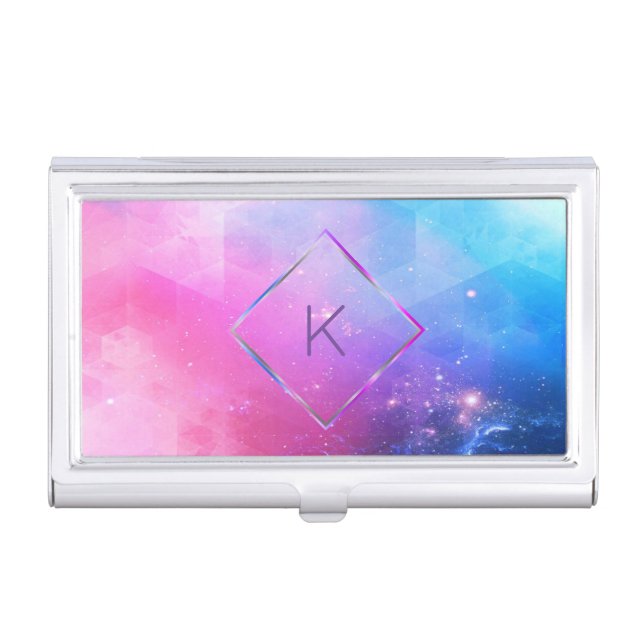 Elegant Abstract Galaxy Geometric Monogram Business Card Case (Front)