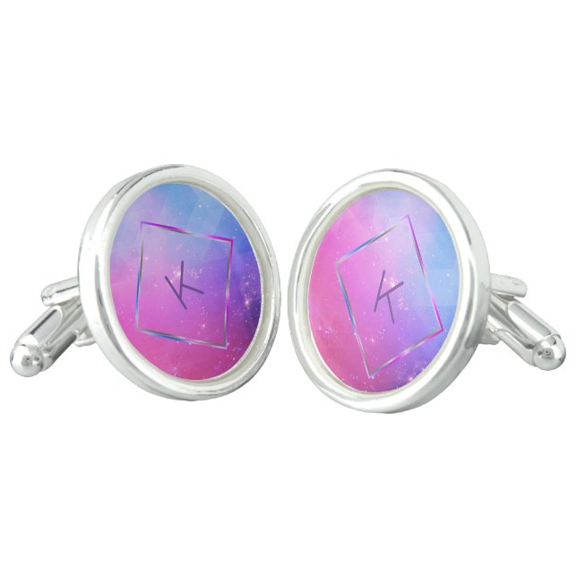 Elegant Abstract Galaxy Geometric Monogram Cufflinks (Angled)