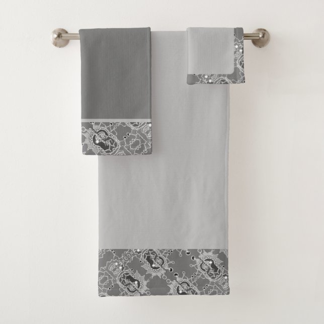 Elegant Abstract Geometric Pattern Gery Var 3 Bath Towel Set (Insitu)