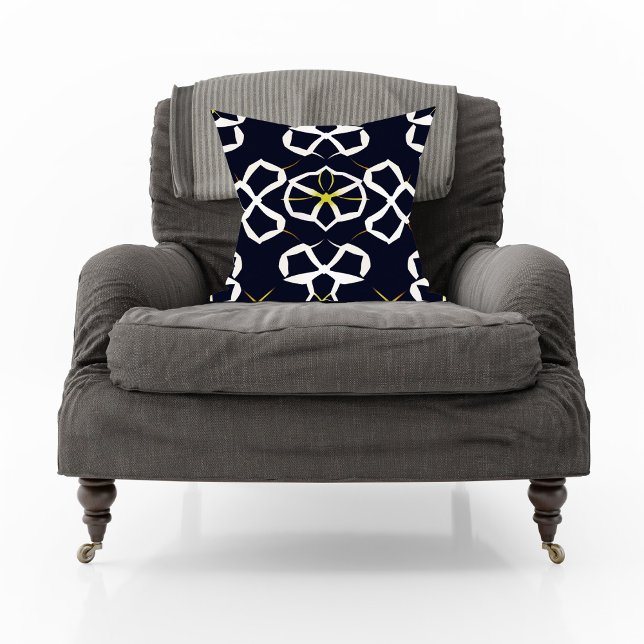 Elegant Abstract Geometric Pattern in Navy Blue Throw Pillow (Creator Uploaded)