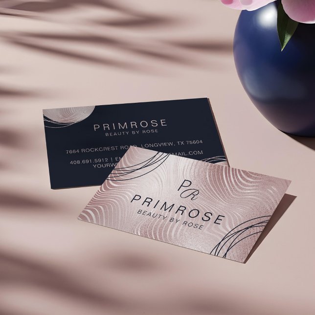 Elegant Abstract Glam Rose Gold Luxury Monogram Business Card (Elegant Abstract Glam Rose Gold Luxury Monogram Business Card)