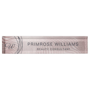 Elegant Abstract Glam Rose Gold Luxury Monogram Desk Name Plate