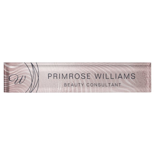 Elegant Abstract Glam Rose Gold Luxury Monogram Desk Name Plate (Front)