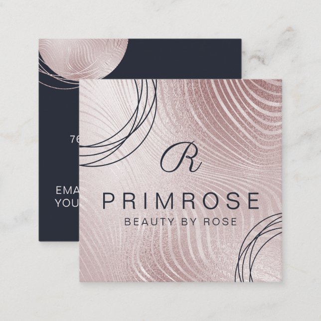 Elegant Abstract Glam Rose Gold Luxury Monogram Square Business Card (Front/Back)