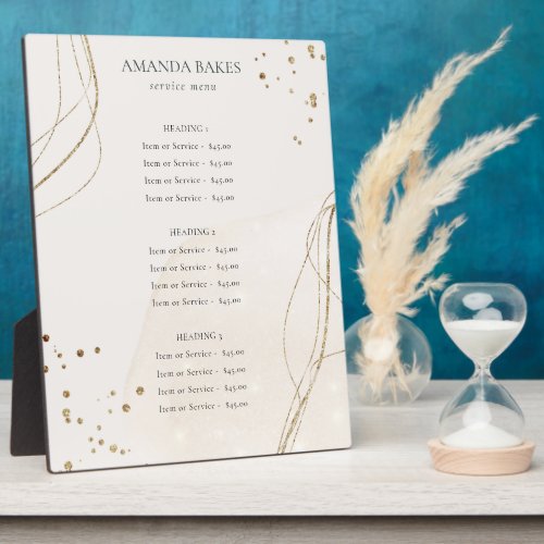 Elegant Abstract Glitter Ivory Gold Price Service Plaque