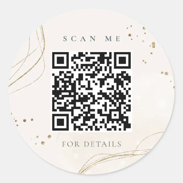 Elegant Abstract Glitter Ivory Gold QR Code Classic Round Sticker | Zazzle
