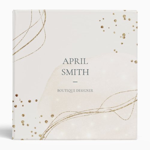 Elegant Abstract Glitter Ivory Gold Watercolor 3 Ring Binder