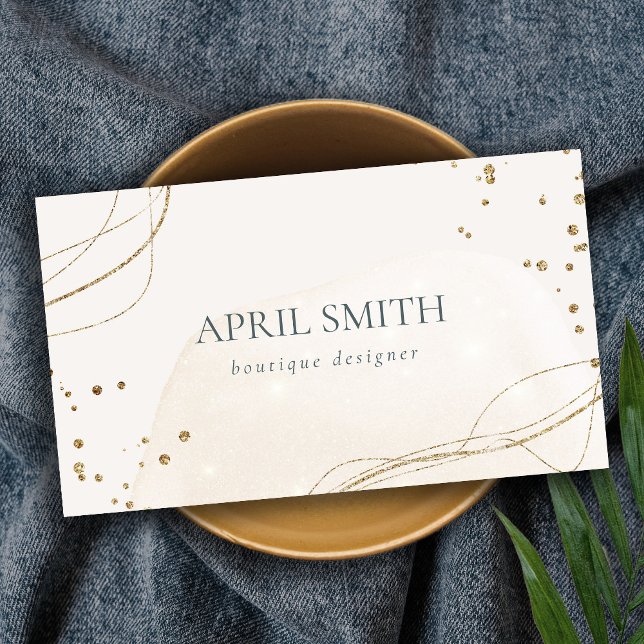 Elegant Abstract Glitter Ivory Gold Watercolor Business Card (Creator Uploaded)