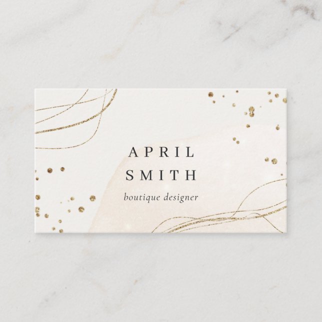 Elegant Abstract Glitter Ivory Gold Watercolor Business Card (Front)