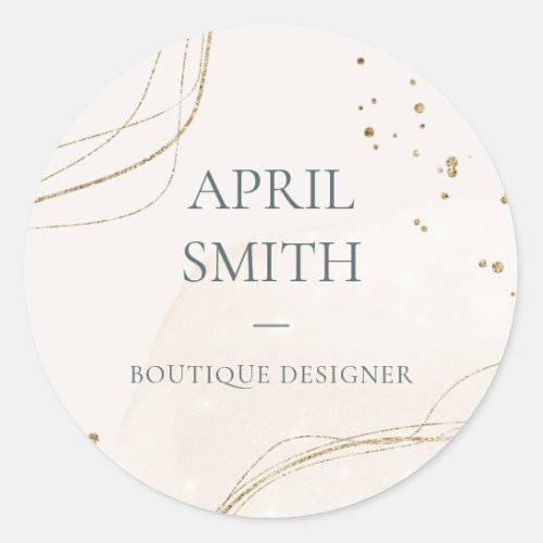 Elegant Abstract Glitter Ivory Gold Watercolor Classic Round Sticker