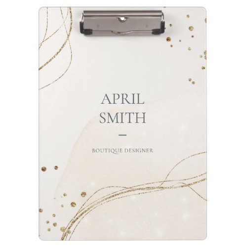 Elegant Abstract Glitter Ivory Gold Watercolor Clipboard