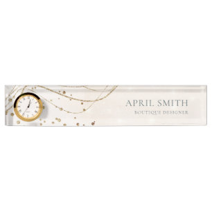 Elegant Abstract Glitter Ivory Gold Watercolor Desk Name Plate