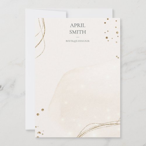 Elegant Abstract Glitter Ivory Gold Watercolor Note Card