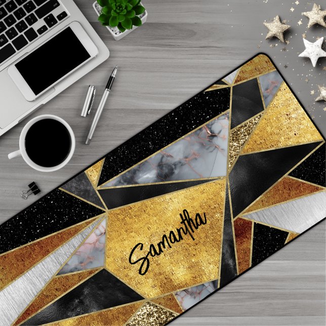 Elegant abstract gold black geometric desk mat (Creator Uploaded)