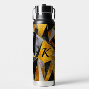 Elegant abstract gold black geometric water bottle