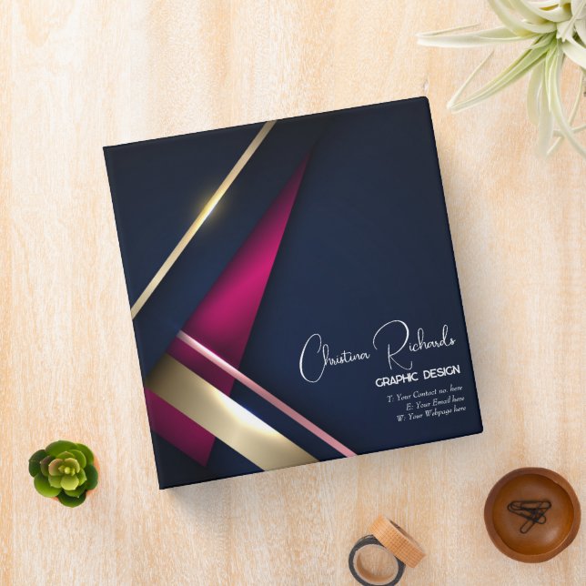 Elegant Abstract Gold Blue Pink 3 Ring Binder (In Situ)