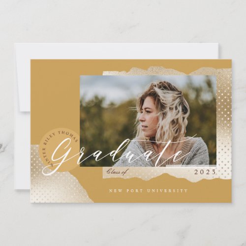 Elegant Abstract Gold Polka Dot Graduate Photo Invitation