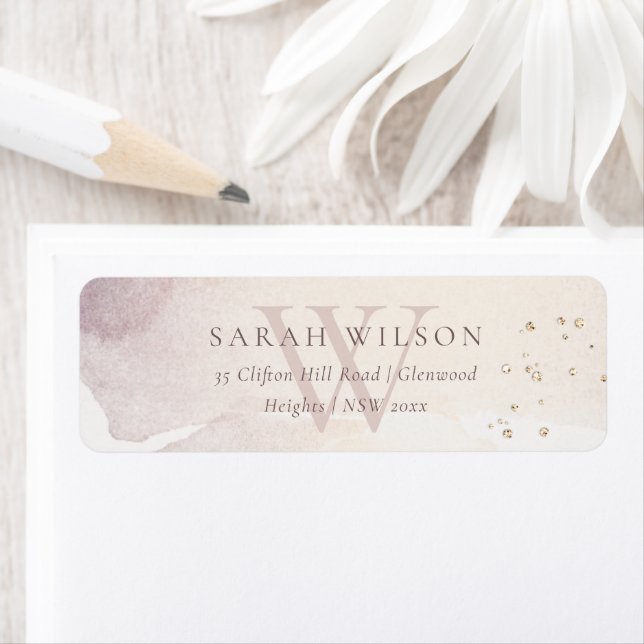 Elegant Abstract Gold Purple Monogram Address Label (Insitu)