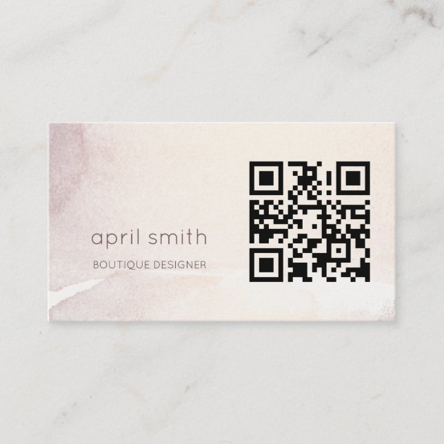 Elegant Abstract Gold Purple Watercolor QR Code Business Card (Front)