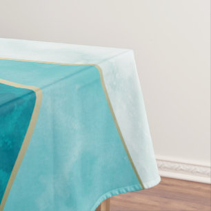 Elegant Abstract Gold Waves & Teal Marble Grunge Tablecloth