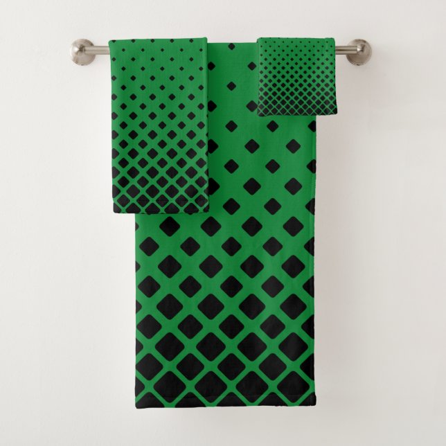 Elegant Abstract Gradient Black Diamonds on Green Bath Towel Set (Insitu)