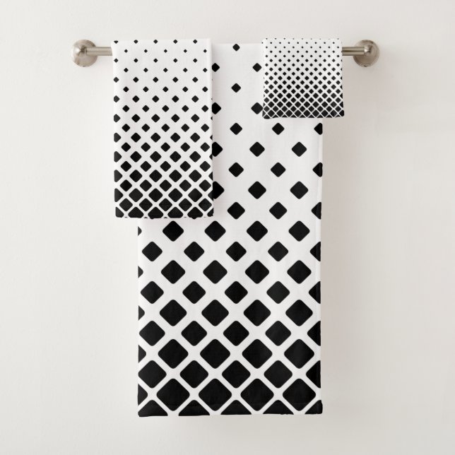 Elegant Abstract Gradient Black Diamonds on White Bath Towel Set (Insitu)